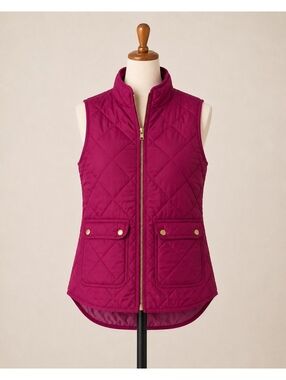 J.Crew Quilted Puffer Vest Burgundy Wine XS Snap Pocket Zip